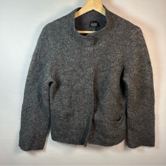 Cardigan Long En Laine Mohair Eileen Fisher - Taille Petit (S), Couleur Frêne, Neuf Avec étiquettes
